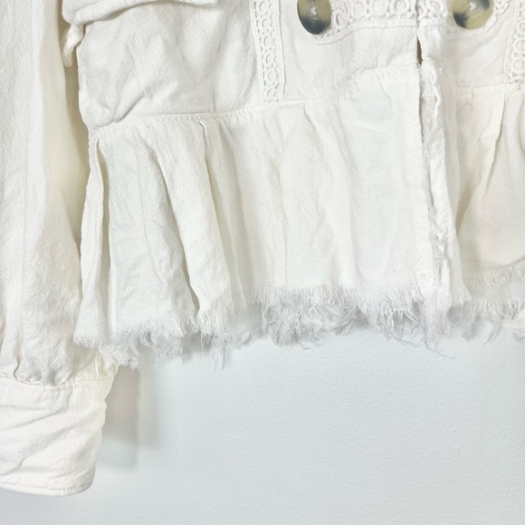 Free People Ariana Lace Trim Linen Military-Inspired Jacket White Size XS - Picture 10 of 15